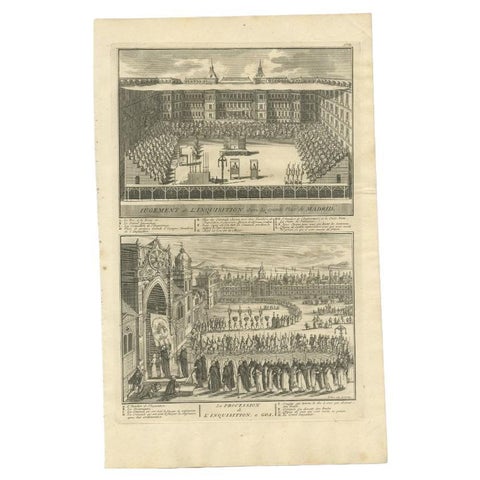 Antique Print of Spanish Inquisitions in Madrid and Goa by Picart, 1723, view 2