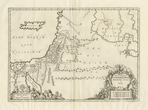 Antique Biblical Map of the Holy Land, Janssonius Abraham Isaac Jacob, c. 1650, close-up 1