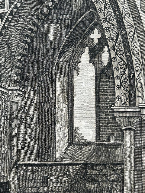 Inside View of Magdalen Chapel, Engraving of Medieval Gothic Interior, 1790, view 5