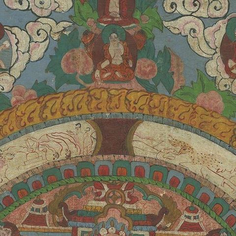 Hand Painted Mandala Thangka, circa 1920, close-up 1