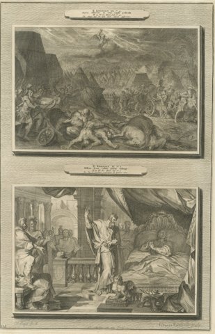 Angel Destroys the Assyrian Army and Hezekiah's Recovery, Mortier, circa 1700