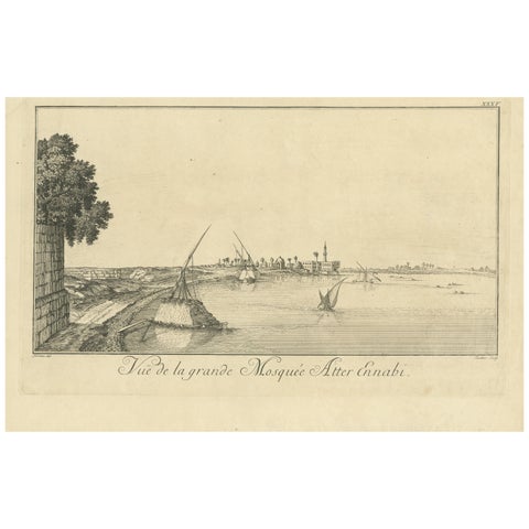 View of the Great Mosque Atter Ennabi, Egypt, Norden Copper Engraving 1755