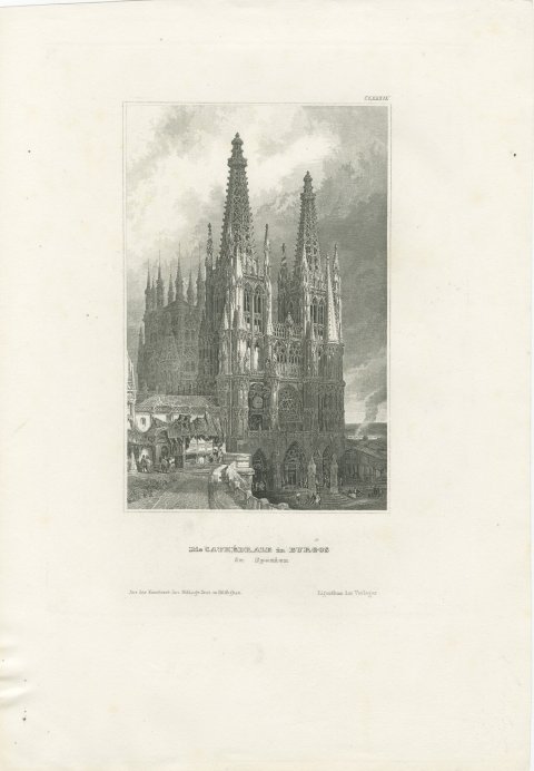 Antique Architectural View of Burgos Cathedral in Spain, circa 1850, view 2
