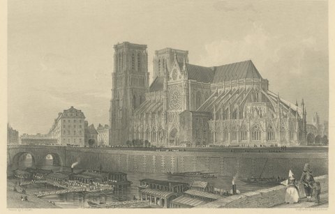 Notre Dame Cathedral, Paris, Antique Steel Engraving after T. Allom, circa 1850