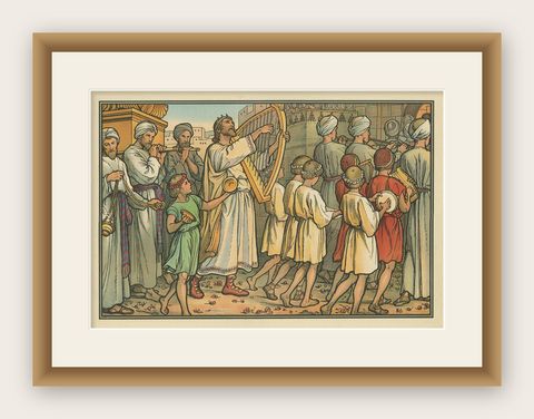 Antique Religion Print of David Dancing Before the Ark, 1913, shown framed