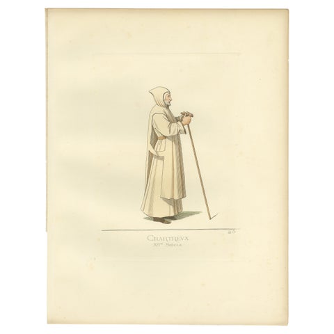 Visions of Solitude: Handcolored Antique Print of a 14th-Century Carthusian Monk