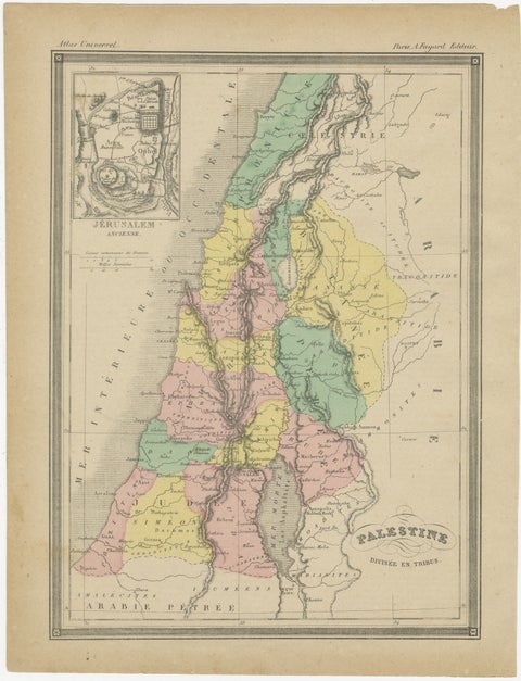 Palestine Divided into Tribes Map with Ancient Jerusalem, Paris, c.1850