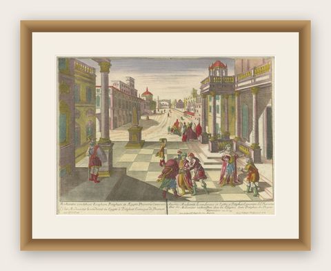 Optica Print of Joseph Sold to Potiphar in Egypt, circa 1770, Biblical Scene, shown framed