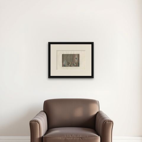 Antique Print of the Tomb of the Virgin Mary by Ferrario '1831', shown framed on a wall, true to size