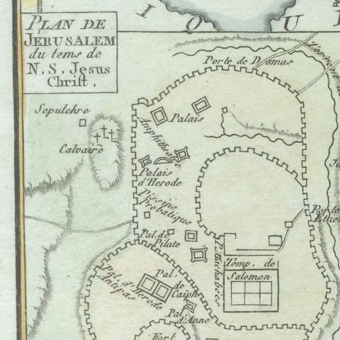 Antique New Testament Map with Plan of Jerusalem after Bonne, circa 1770, close-up 4