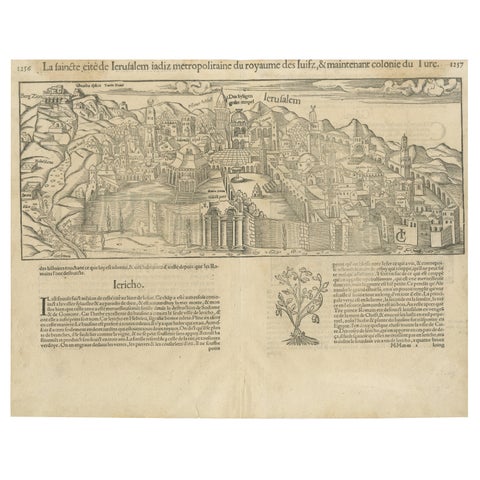 Jerusalem, Holy City View, Early Renaissance Woodcut, c.1560