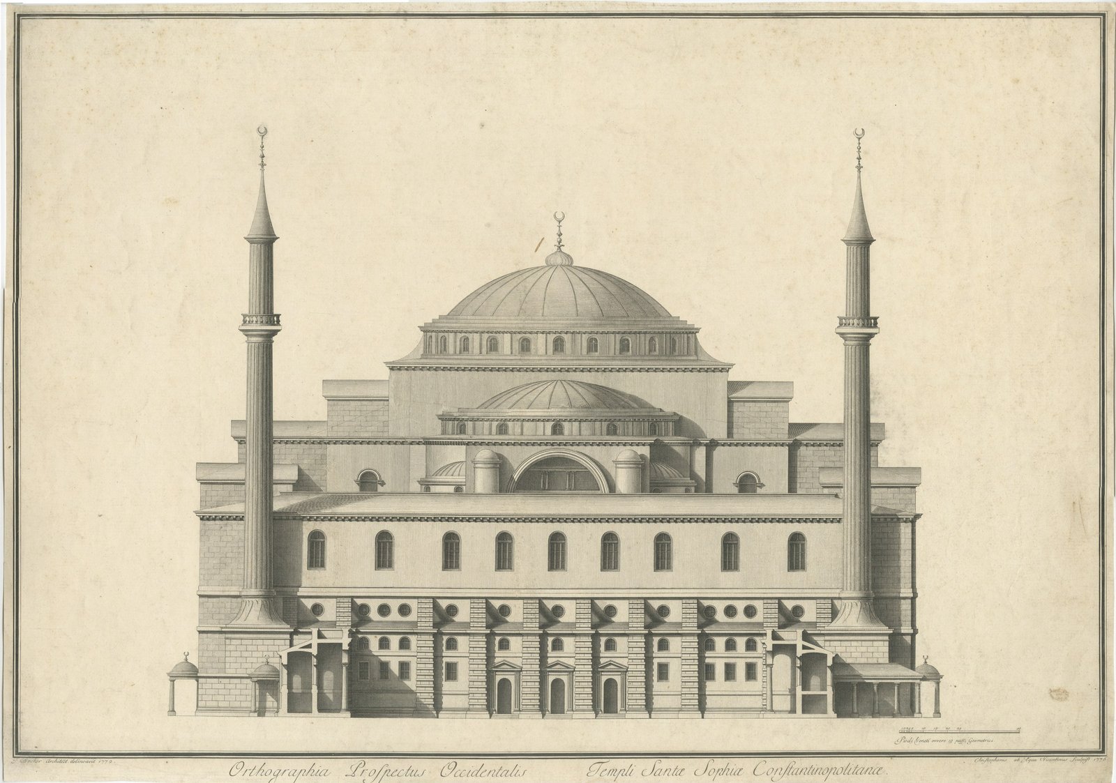 West Elevation of Hagia Sophia in Constantinople, Engraving, 1776