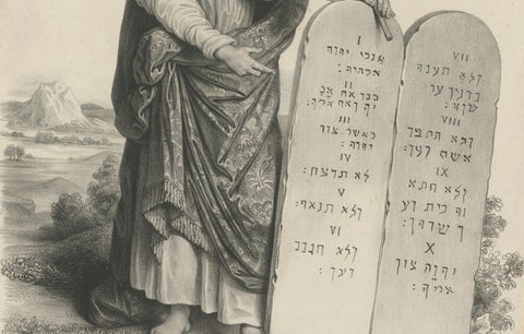Moses with the Ten Commandments by Léon Noël, French Lithograph, 1844, close-up 2