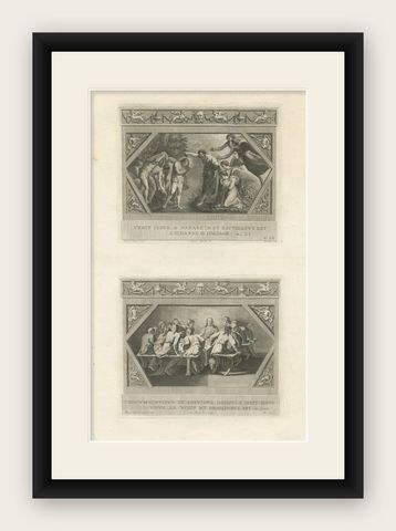 Antique Religion Print of God Appearing to Isaac and Isaac and Rebecca, c.1850, shown framed
