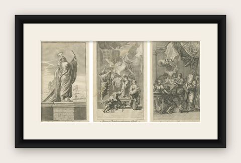Old Biblical Engravings, Luke: Simon, Simeon’s Prophecy & Circumcision, c.1735, shown framed