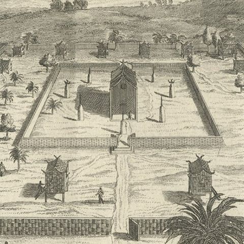 Antique Print of a Monastery of the Talapoin in Siam (Thailand), 1739, close-up 2