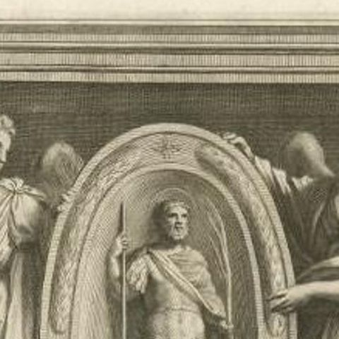 Antique Print of Saint Adrianus by Gregory, 1762, close-up 1