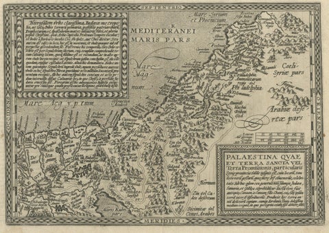 Rare 16th Century Map of the Holy Land and Palestine by Matthias Quad, ca.1599, close-up 1