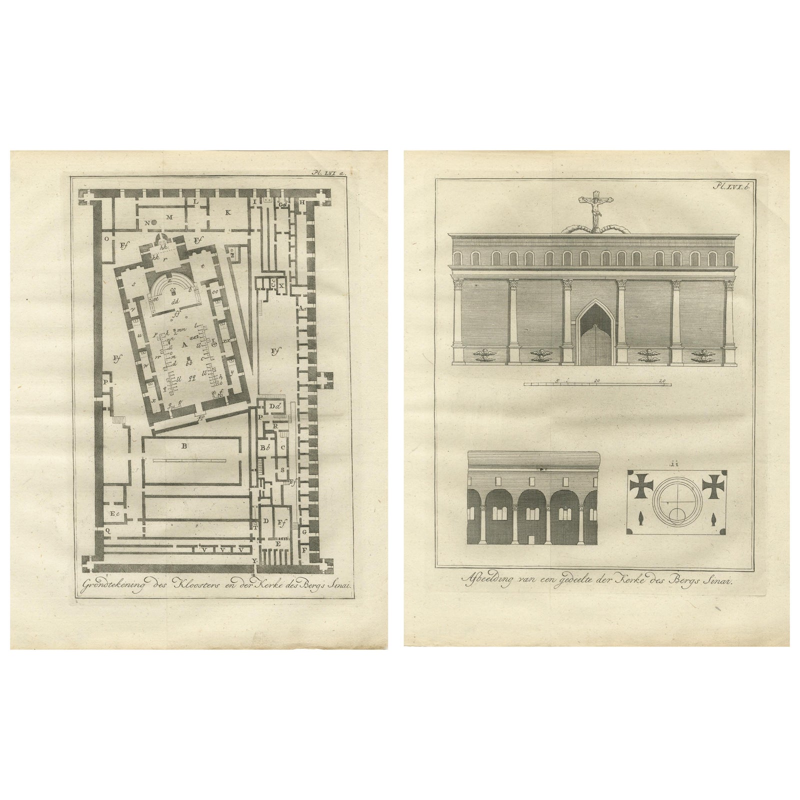 St. Catherine’s Monastery at Mount Sinai, Plan and Elevation Engravings c.1776