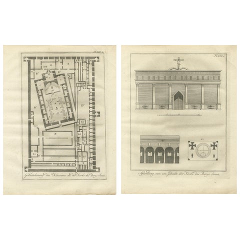 St. Catherine’s Monastery at Mount Sinai, Plan and Elevation Engravings c.1776