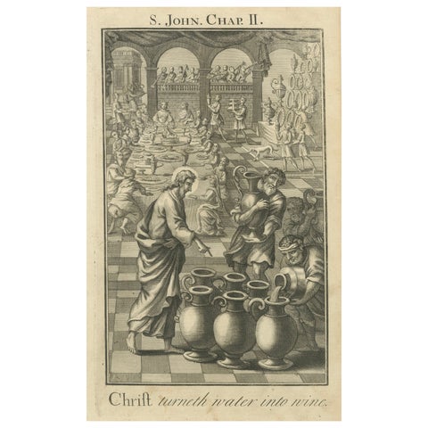 Christ Turns Water into Wine Engraving, John II Wedding at Cana c.1735