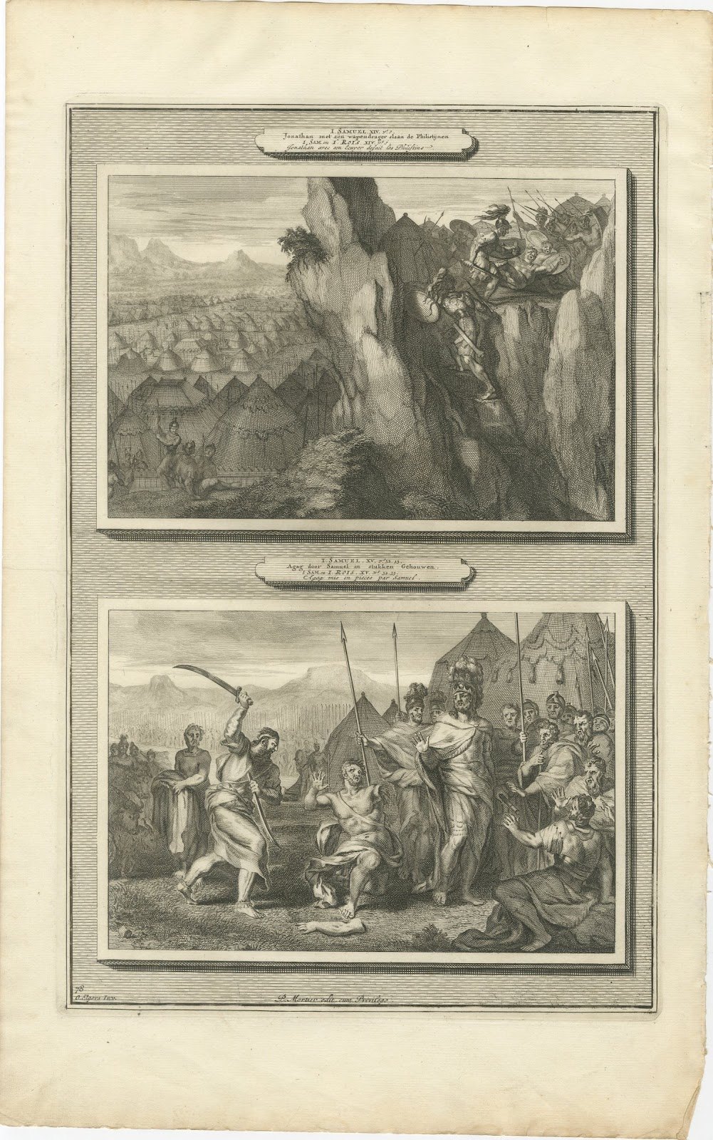 Jonathan Attacks the Philistines and Samuel Slays Agag, Mortier circa 1700