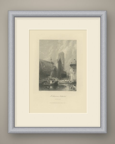 St. Lawrence Church, Rotterdam, Steel Engraving after G. Balmer, circa 1860, shown framed