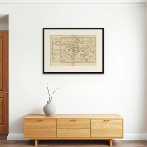 Moullart-Sanson Map of the Holy Land and Sacred Geography of the Old Testament, shown framed on a wall, true to size