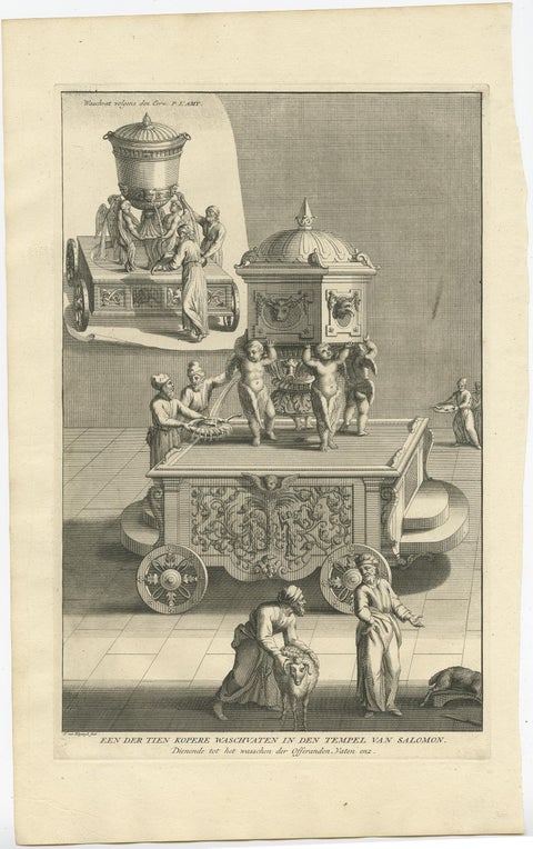Antique Engraving of One of the Ten Brass Lavers in Solomon's Temple, 1725, view 2
