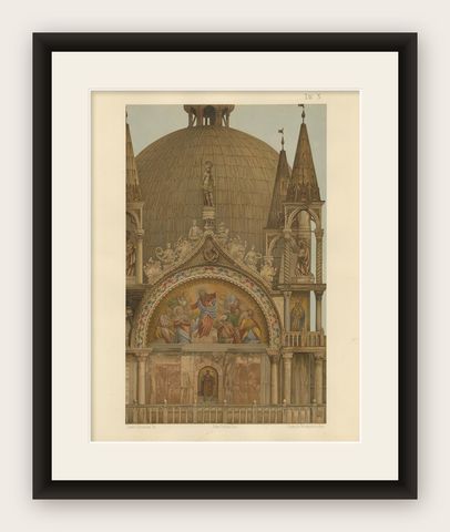 Pl. 16 Antique Print of the Portal of the Zen Chapel of the Basilica San Marco, shown framed