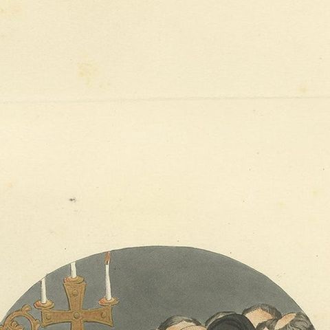 Antique Print of a Funeral of an Italian Bishop, 14th Century, by Bonnard, 1860, close-up 1