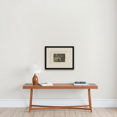 Antique Print of the Tomb of Joseph of Arimathea by Ferrario '1831', shown framed on a wall, true to size