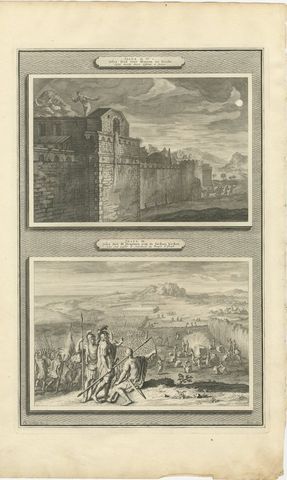 Rahab and the Spies and the Crossing of the Jordan, Mortier Bible circa 1700