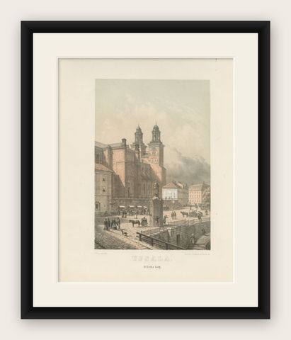 Uppsala St Eriks Torg Cathedral View, Swedish Tinted Lithograph by A. Nay, 1877, shown framed