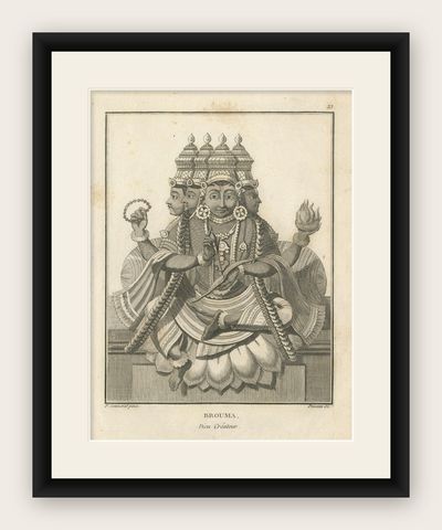 Exquisite 1806 Shiva and Vishnu Harihara Print, Hindu Art Treasure, shown framed