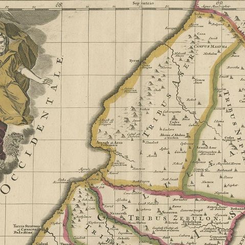 Antique Map of the Holy Land, Showing the Location of the Various Tribes, close-up 1