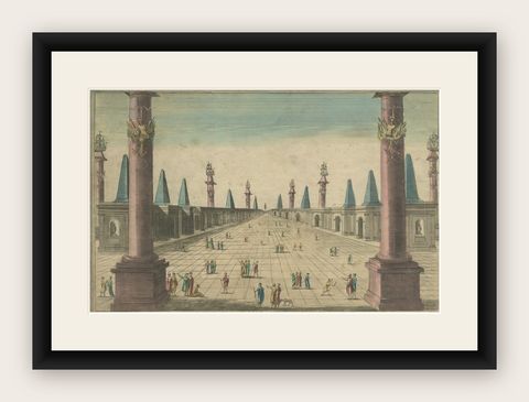 Antique Print of the Prophet's Mosque or Al-Masjid an-Nabawī in Medina, shown framed