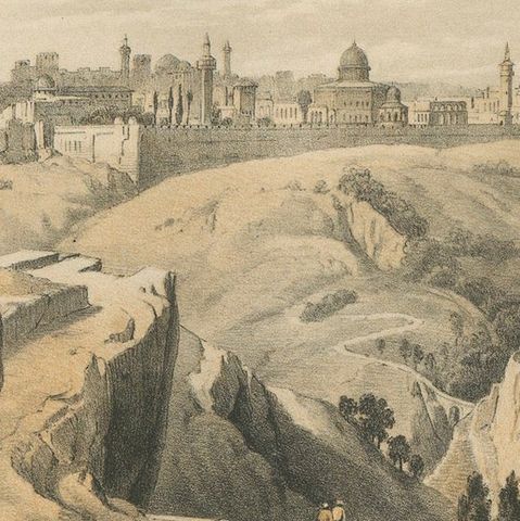 19th-Century Chromolithograph of Jerusalem, View from the Road to Bethany, 1862, close-up 5