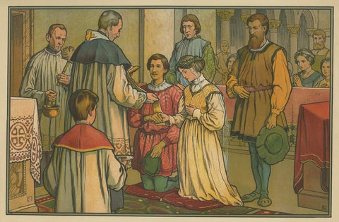 Antique Religion Print of the Seven Sacraments, Marriage '1913', view 4