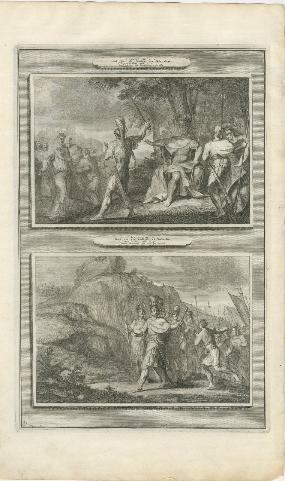 Saul Kills the Priests of Nob and David Escapes Saul, Mortier Bible circa 1700