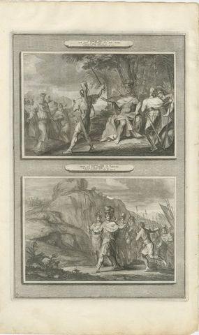 Saul Kills the Priests of Nob and David Escapes Saul, Mortier Bible circa 1700