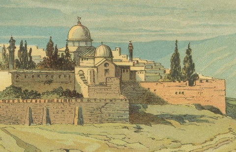 Antique Chromolithograph of Jerusalem from the Mount of Olives, circa 1890, close-up 4