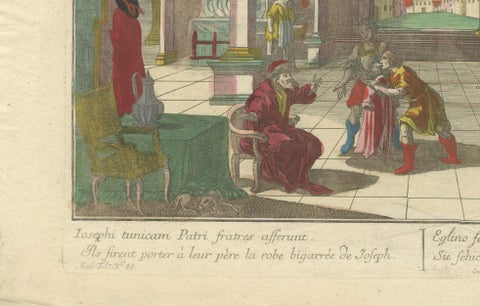 Optica Print of Joseph's Robe Shown to Jacob, 1770, Hand-Colored Biblical Scene, close-up 3