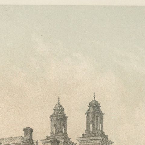 Uppsala St Eriks Torg Cathedral View, Swedish Tinted Lithograph by A. Nay, 1877, close-up 1