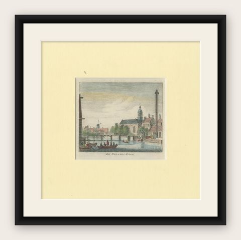 Antique Church Print of the 'Eilandskerk' in Amsterdam in Holland, circa 1760, shown framed