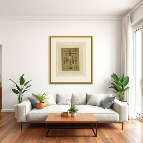 Bavarian Crucifixion Icon Chromolithograph, 19th Century, Signed, shown framed in a room, true to size