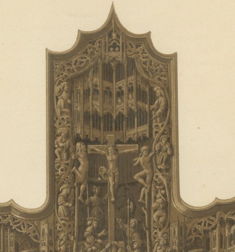Carved Oak Retable of 1500, Saint Germain l'Auxerrois, Paris, 1851, close-up 1