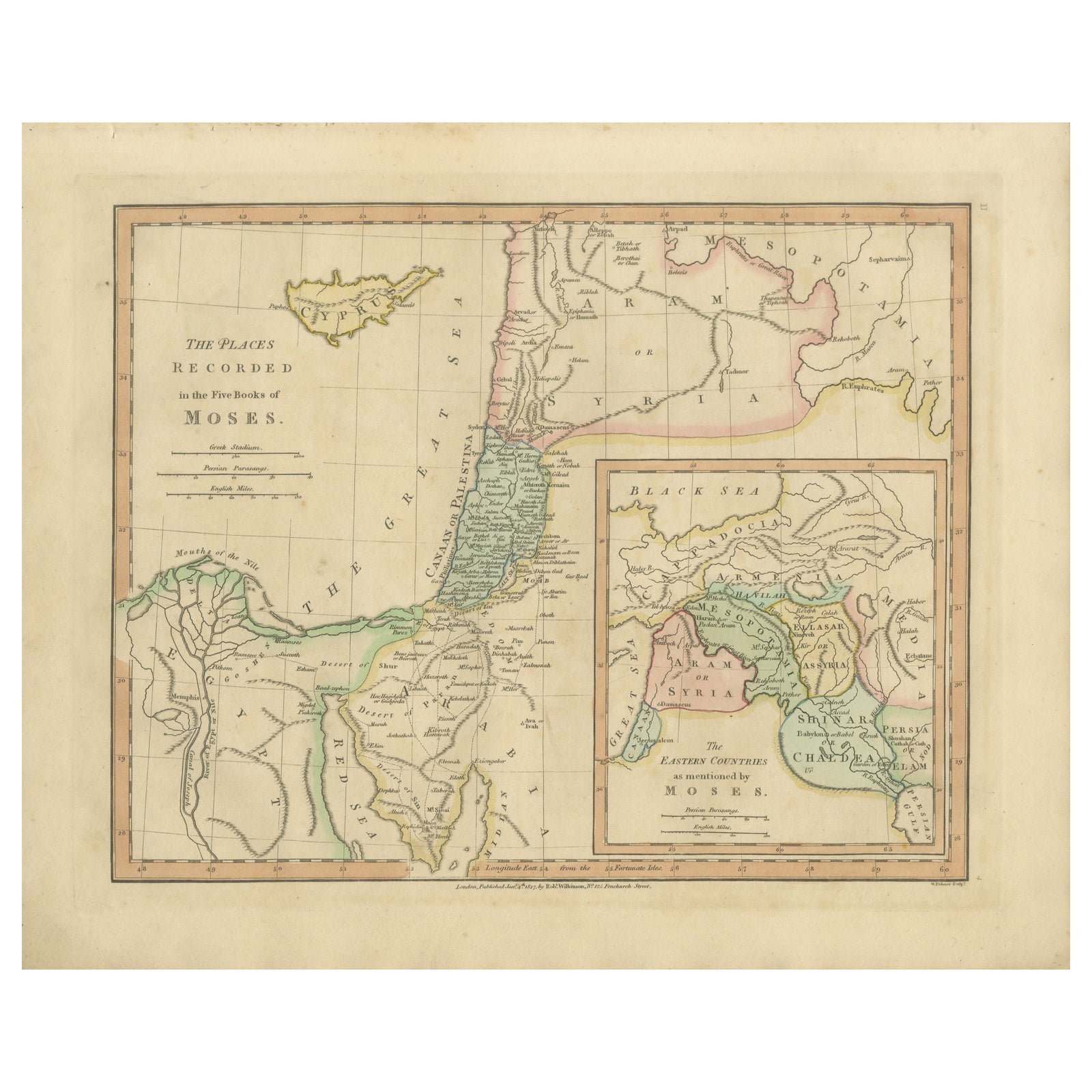 Places Recorded in the Five Books of Moses, Biblical Holy Land Map, 1827