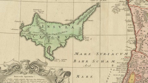 Holy Land Map Palestine Homann Heirs, Hand Colored, c.1744, close-up 5