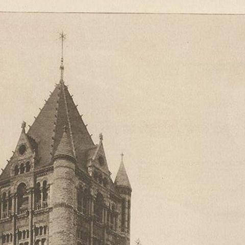 Antique Print of the Trinity Church in the city of Boston, 1887, close-up 1